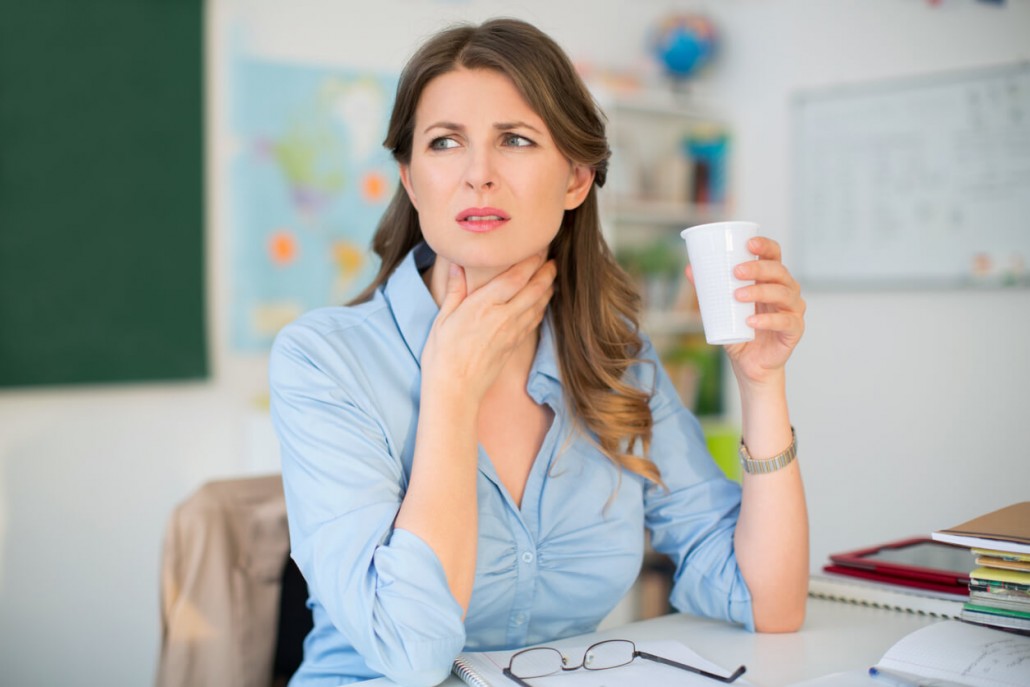 a woman with sore vocal nodules