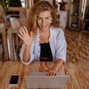 a woman at a coffee table recovering from a brain injury