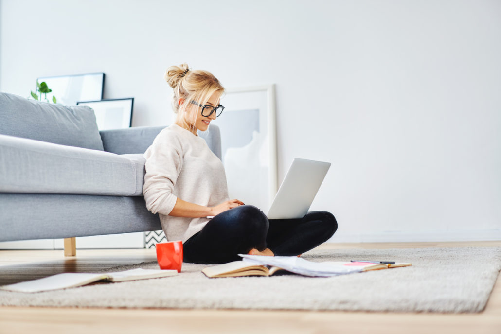 a woman with ADHD getting online speech therapy at home