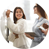 Asian girl writing on white board representing Showcase real academic or professional ability.