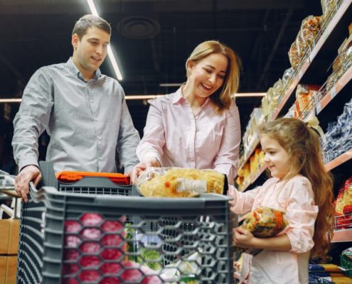 a family at the supermarket