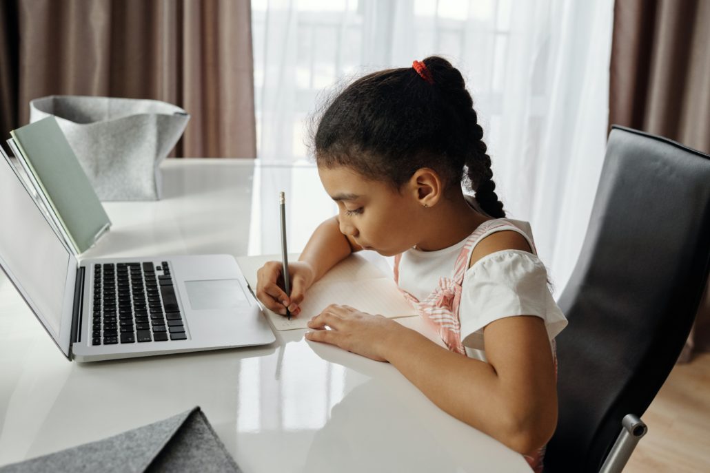 a child learning from home