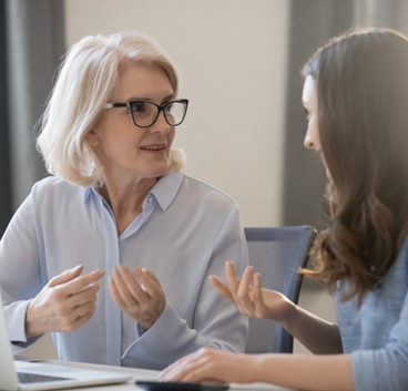 senior woman smiling while talking